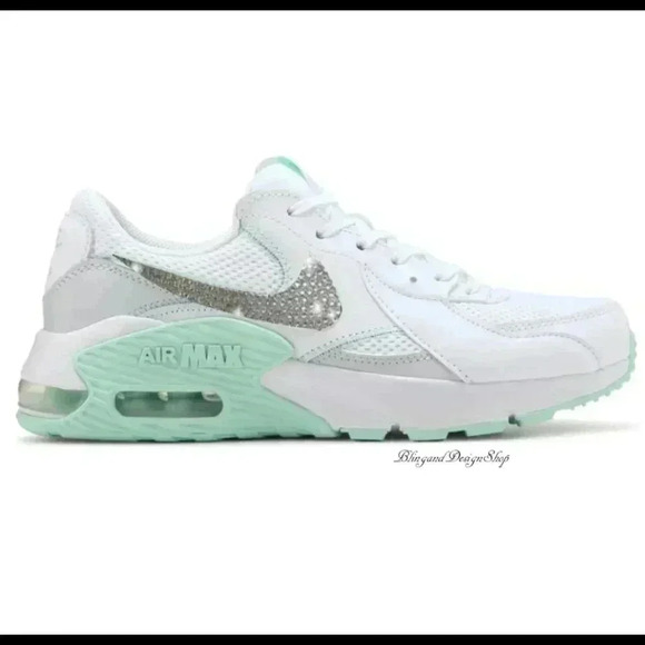 Custom Nike Air Max Excee Womens White Mint Sneakers Shoes Made with Crystals - Picture 1 of 6